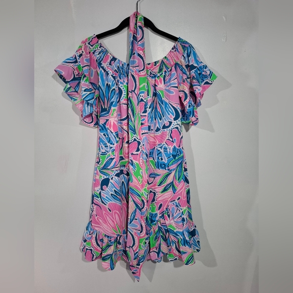 Lilly Pulitzer Laurana Maddlyn Off-The-Shoulder Stretch Dress Sz S Flounce Pink - Picture 6 of 13